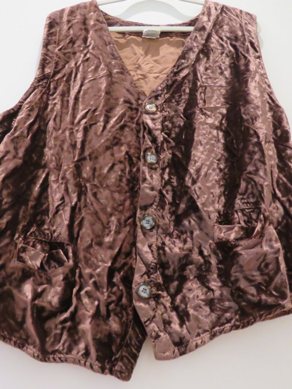 VINTAGE CP SHADES Crushed Brown Velvet Waistcoat Large 90s Lagenlook Grunge - Picture 8 of 13